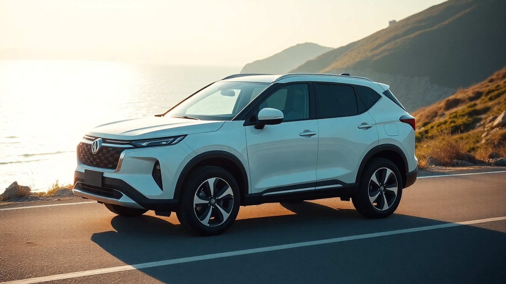 제주 해안도로 위에 주차된 SUV